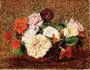 Henri Fantin-Latour Roses and Nasturtiums in a Vase oil